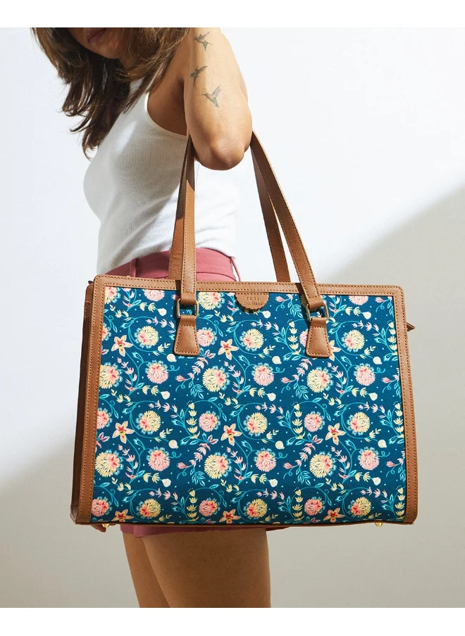 Chumbak TEAL BY CHUMBAK Blue Bloom Office Tote, Blue, One Size