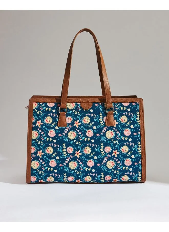 Chumbak TEAL BY CHUMBAK Blue Bloom Office Tote, Blue, One Size