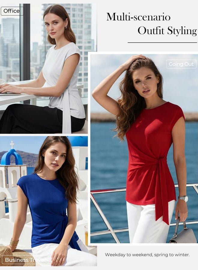 GRACE KARIN Green Blouses for WomenSummer Fashion Short Sleeve TopsTie FrontElegant Work Top Dark Green M - Image 2