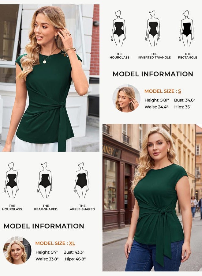 GRACE KARIN Green Blouses for WomenSummer Fashion Short Sleeve TopsTie FrontElegant Work Top Dark Green M - Image 5
