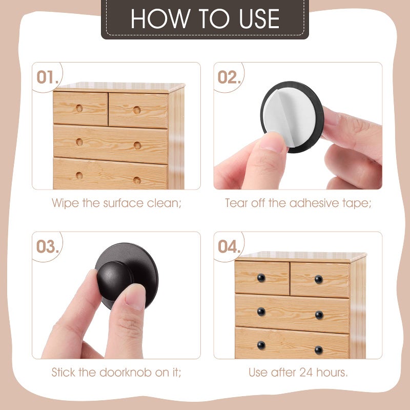 Jetec 20 Pieces Adhesive Cabinet Knobs Mini Instant Handle Stick Auxiliary Cabinet Organizer Pull Self-Stick Handle Helper for Windows  Wardrobes  Cabinets  Drawers(Black) - Image 3