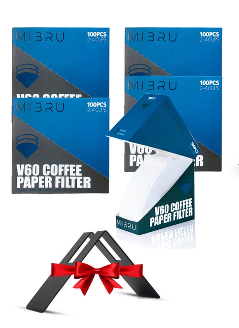 500 Piece Coffee Paper Filter Set V60 Size 02 White With Coffee Filter Holder Metal