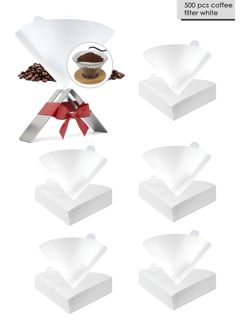 MIBRU 500 Piece Coffee Paper Filter Set V60 Size 02 White With Coffee Filter Holder Metal - Image 1
