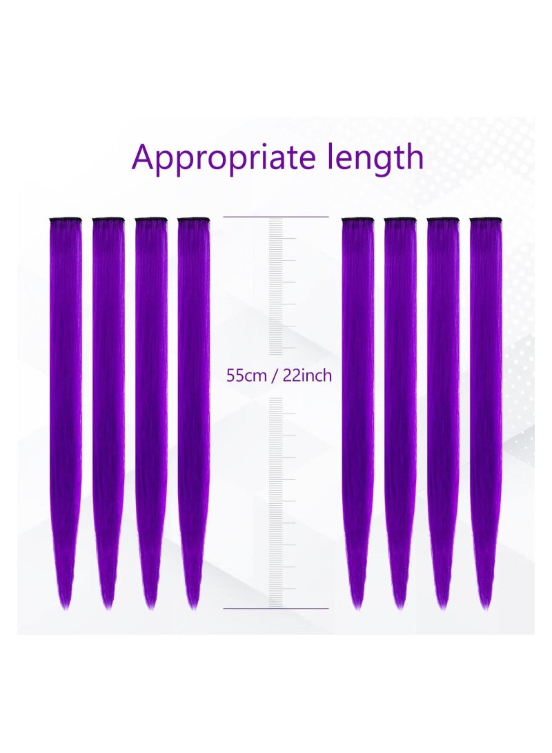 Estelle 22 inch Colored Hair Extensions Straight Hairpiece Multi colors Party Highlights Clip in Synthetic Hair Extensions for Kids Girls 10pcs Purple - Image 3