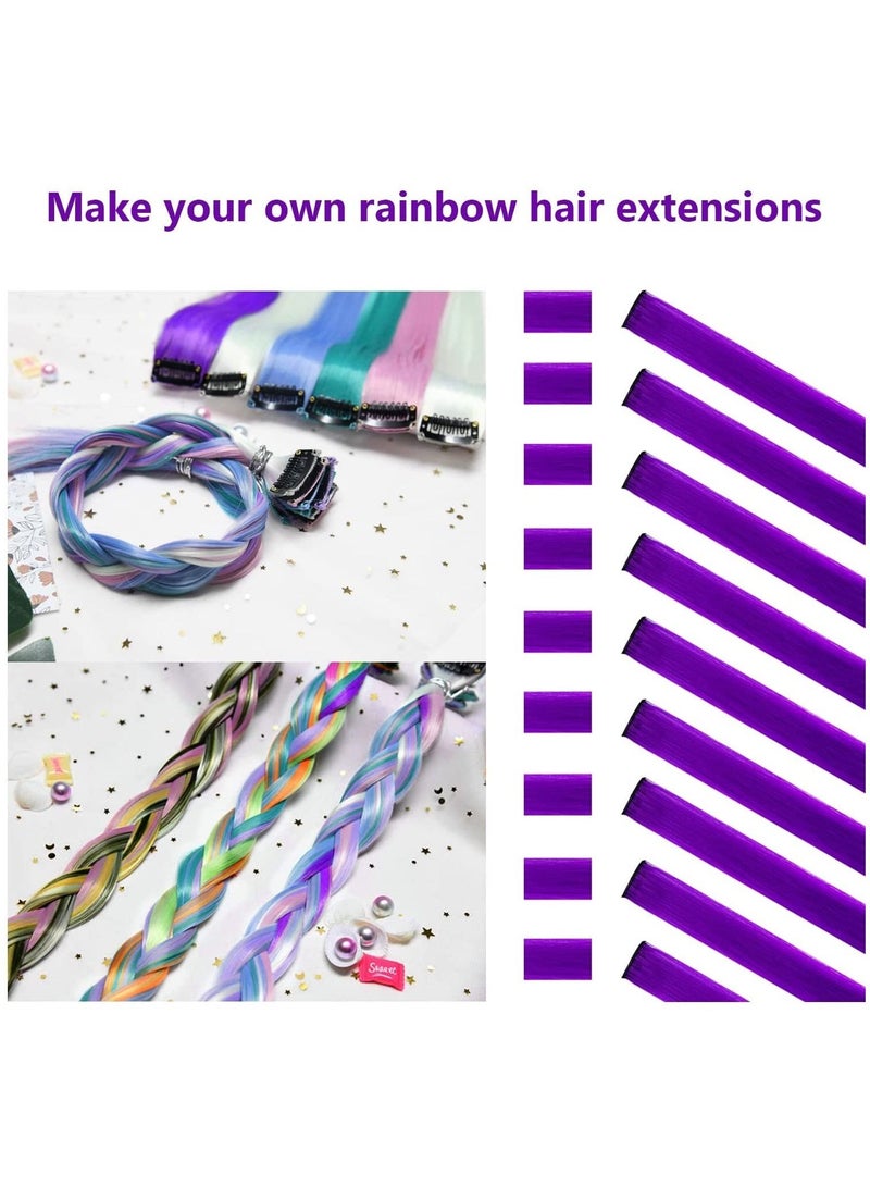 Estelle 22 inch Colored Hair Extensions Straight Hairpiece Multi colors Party Highlights Clip in Synthetic Hair Extensions for Kids Girls 10pcs Purple - Image 2