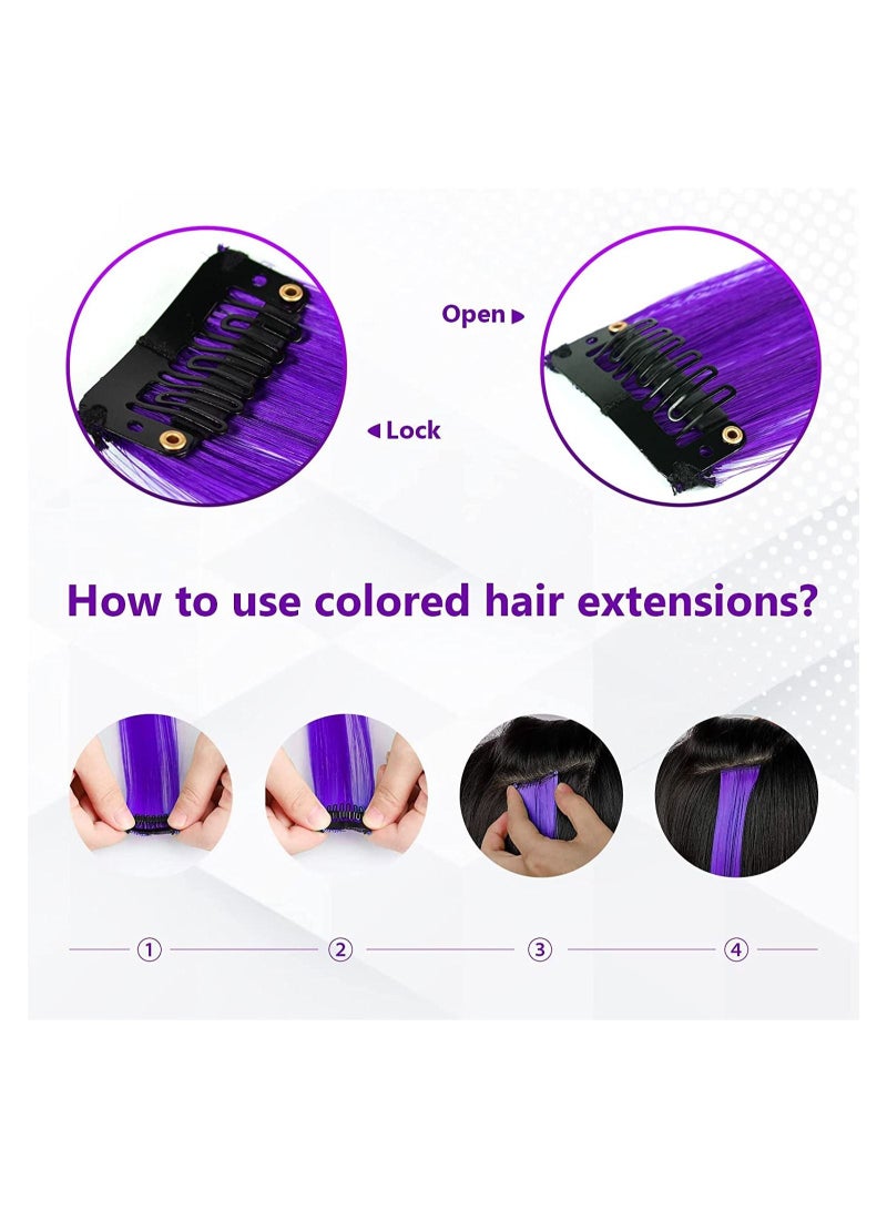 Estelle 22 inch Colored Hair Extensions Straight Hairpiece Multi colors Party Highlights Clip in Synthetic Hair Extensions for Kids Girls 10pcs Purple - Image 5