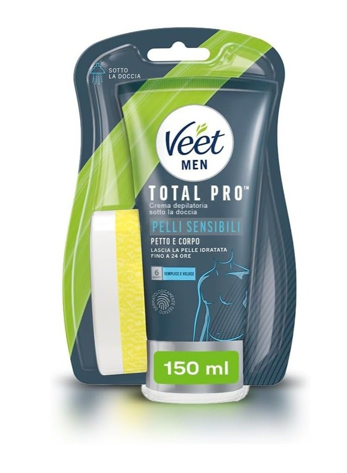 كريم إزالة الشعر للرجال أثناء الاستحمام للصدر والجسم للبشرة الحساسة، تم اختباره من قبل أطباء الجلدية، 150 مل