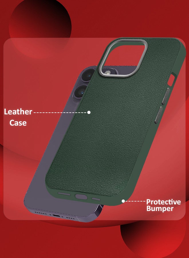 CATANES (for iPhone 14 Pro Max) 2 Pack Case Cover and Screen Protector Leather Case with Lens Frame Shockproof Full Body Protective Cover Green - Image 3