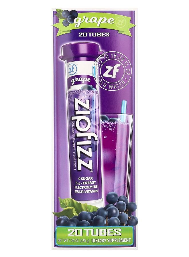 Zipfizz Energy Drink Mix Grape 20 Tubes 0.39 oz (11 g) Each