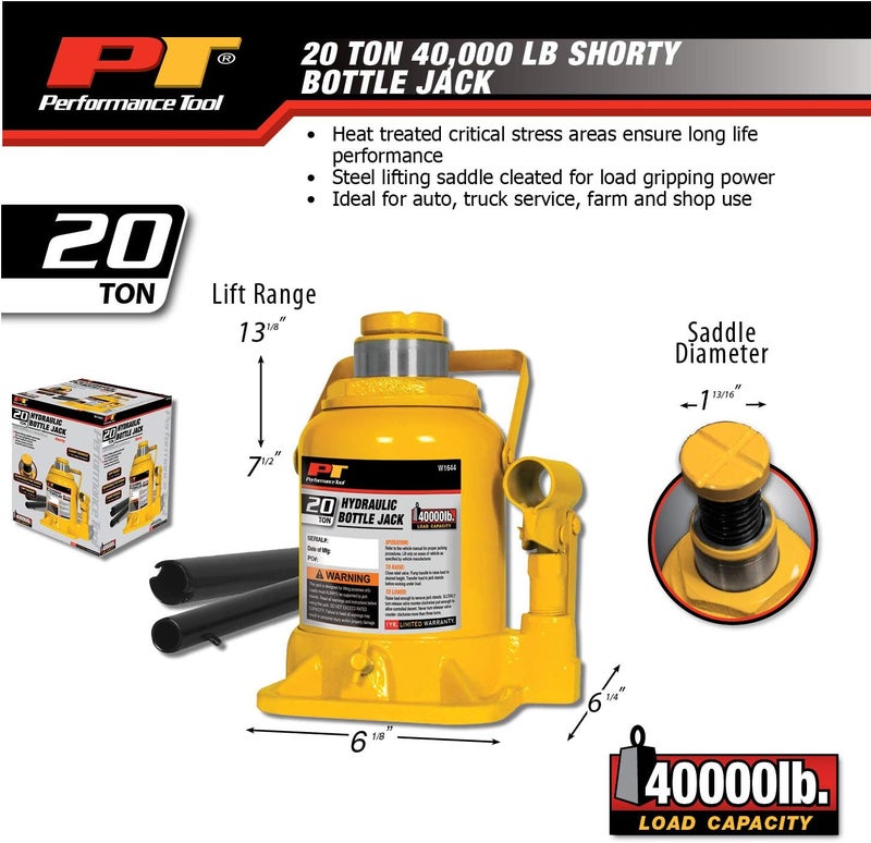 Performance Tool W1644 20 Ton Heavy Duty Shorty Bottle Jack - Image 4