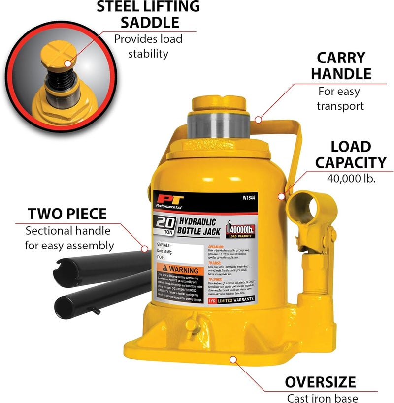 Performance Tool W1644 20 Ton Heavy Duty Shorty Bottle Jack - Image 3