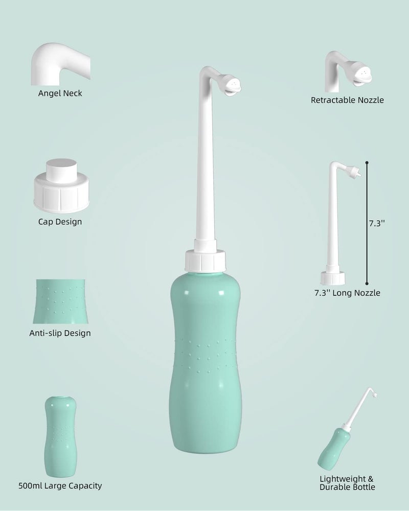 Hibbent 2 Pack Portable Bidet for Travel, Handheld Travel Bidet with Extended Nozzle, 17oz(500ml) Bathroom Toilet Bidet Spray, Green - Image 3