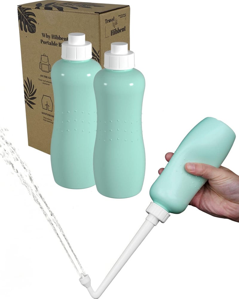 Hibbent 2 Pack Portable Bidet for Travel, Handheld Travel Bidet with Extended Nozzle, 17oz(500ml) Bathroom Toilet Bidet Spray, Green - Image 1