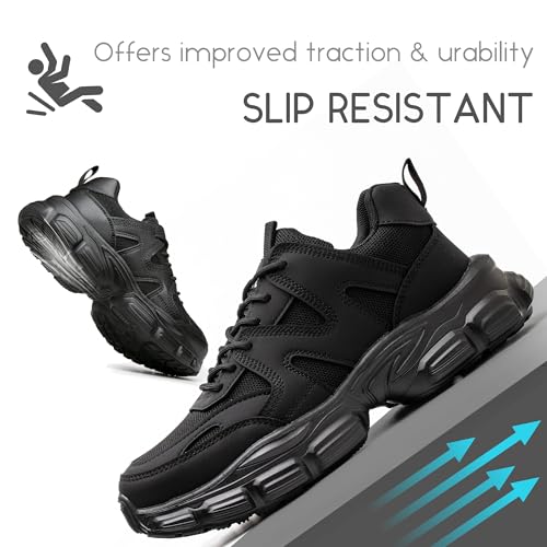 COOU Safety Shoes for Women Steel Toe Shoes Lightweight Comfortable Non Slip Thickened Sole Puncture Proof Steel Toe Sneakers Women Size 5.5 Black - Image 4