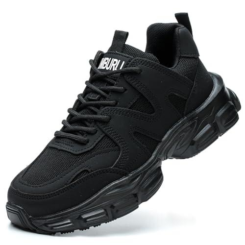 COOU Safety Shoes for Women Steel Toe Shoes Lightweight Comfortable Non Slip Thickened Sole Puncture Proof Steel Toe Sneakers Women Size 5.5 Black - Image 1