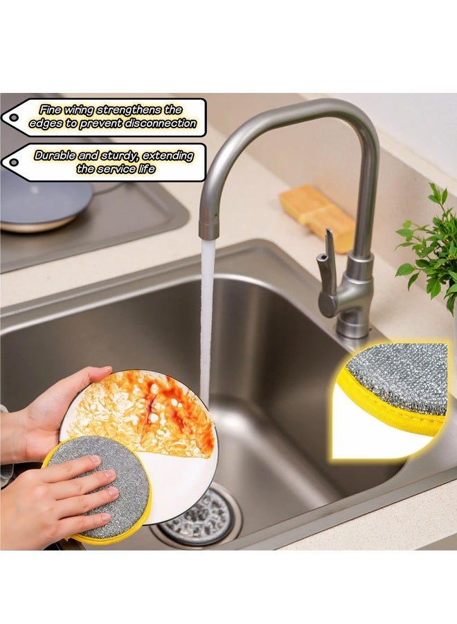 4PCS Double Sided Kitchen Scrub Sponges, Steel Wire Nylon Cleaning Pads with Hanging Loop for Pots Sinks Bathroom - Image 2