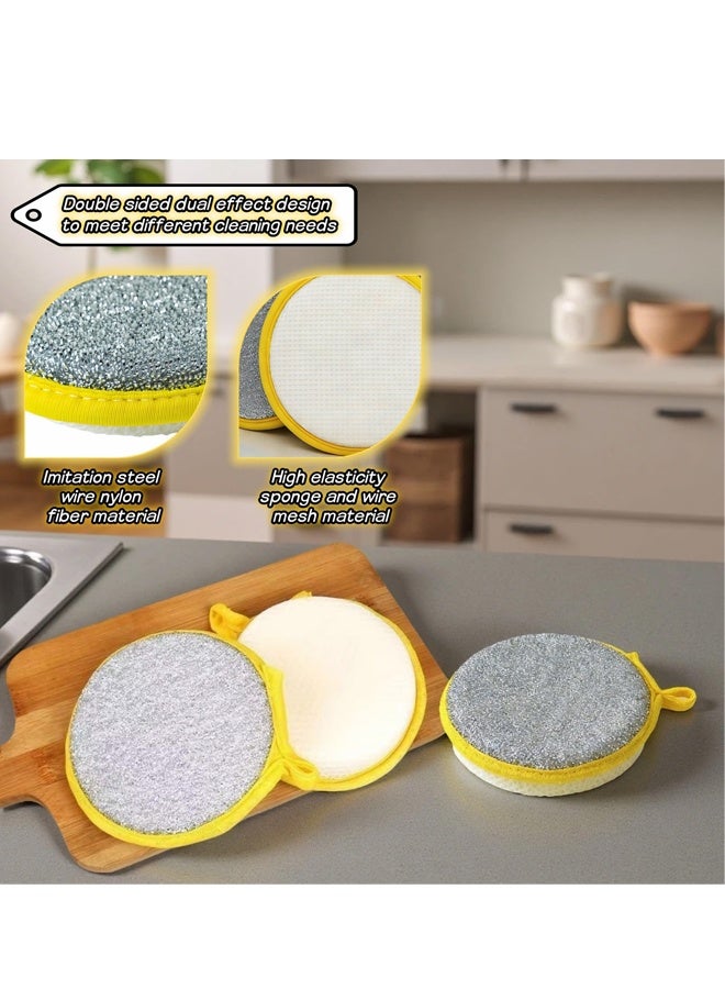 4PCS Double Sided Kitchen Scrub Sponges, Steel Wire Nylon Cleaning Pads with Hanging Loop for Pots Sinks Bathroom - Image 3