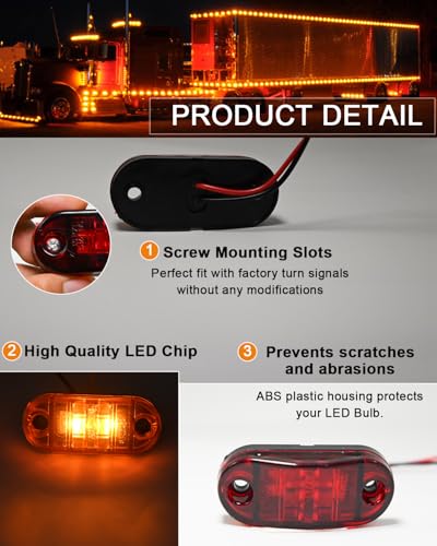 UNXMRFF 12-Pack 2.5 inch LED Trailer Lights Kit Front Rear Side Marker Clearance Indicators Light Lamp Amber + Red DC12-24V Waterproof Universal for RV Camper Truck Van Caravan Boat - Image 5