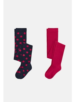 Tchibo Kids Girl 2 Pack Textured Tights, Navy  - Image 3