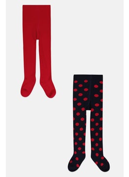 Tchibo Kids Girl 2 Pack Textured Tights, Navy  - Image 2