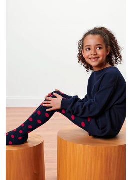 Tchibo Kids Girl 2 Pack Textured Tights, Navy  - Image 1