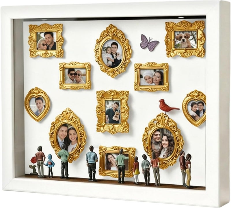 Portable Mini Museum, Figurine Light Up Display, 20x15cm Wood Frame Fun Decoration for Photos, MDF DIY Memory Frame with LED Lights, Home Decor Accessory with Compartments, Couples Her - Image 1
