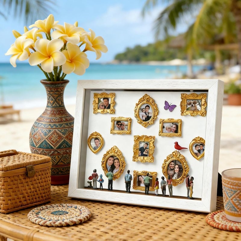 Portable Mini Museum, Figurine Light Up Display, 20x15cm Wood Frame Fun Decoration for Photos, MDF DIY Memory Frame with LED Lights, Home Decor Accessory with Compartments, Couples Her - Image 3