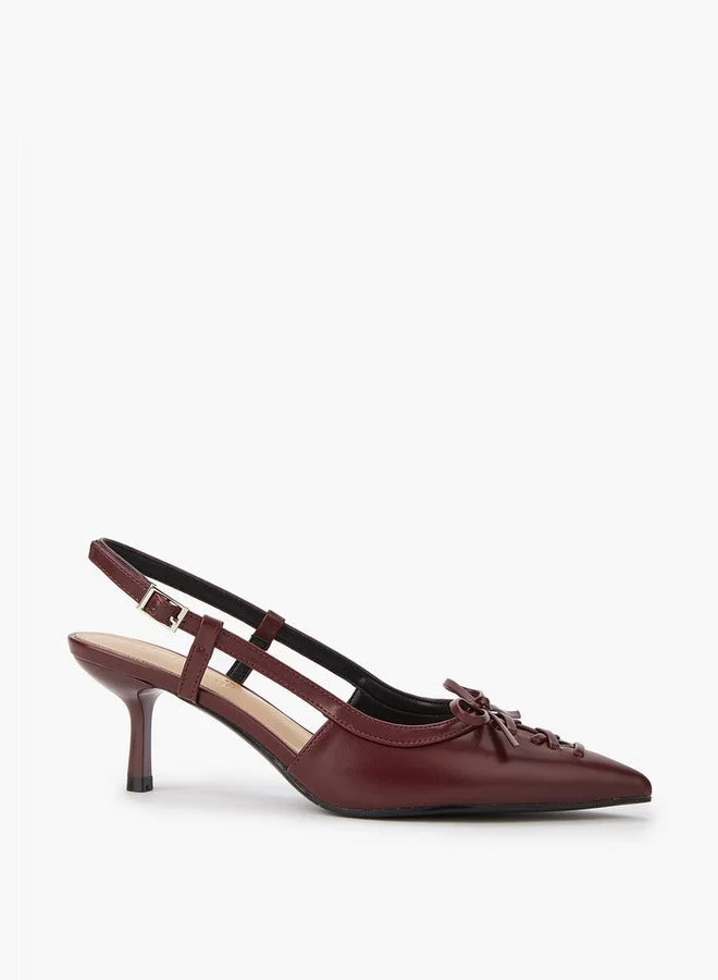 Bow Accent Shoes with Buckle Closure and Kitten Heels