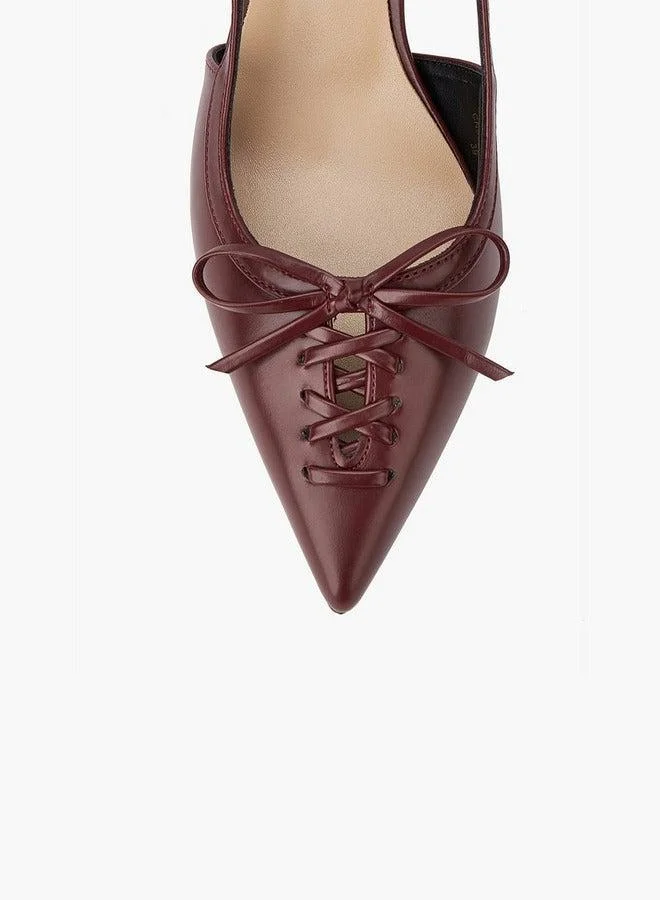 Paprika RED Bow Accent Shoes with Buckle Closure and Kitten Heels for Women | Best Price UAE