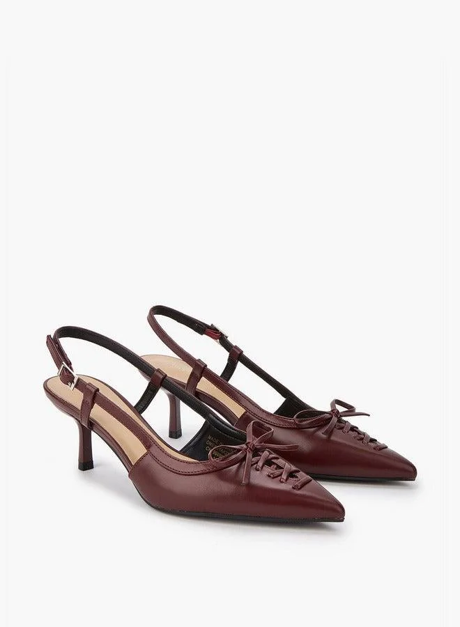 Paprika RED Bow Accent Shoes with Buckle Closure and Kitten Heels for Women | Best Price UAE