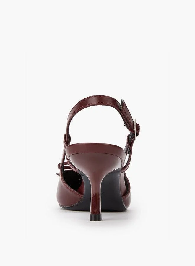 Paprika RED Bow Accent Shoes with Buckle Closure and Kitten Heels for Women | Best Price UAE