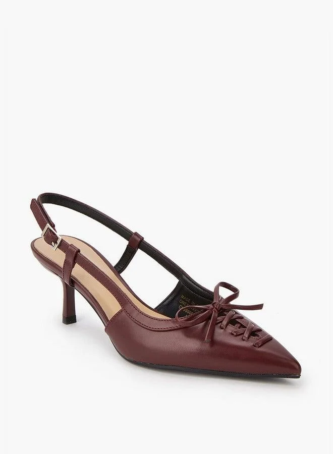 Paprika Bow Accent Shoes with Buckle Closure and Kitten Heels