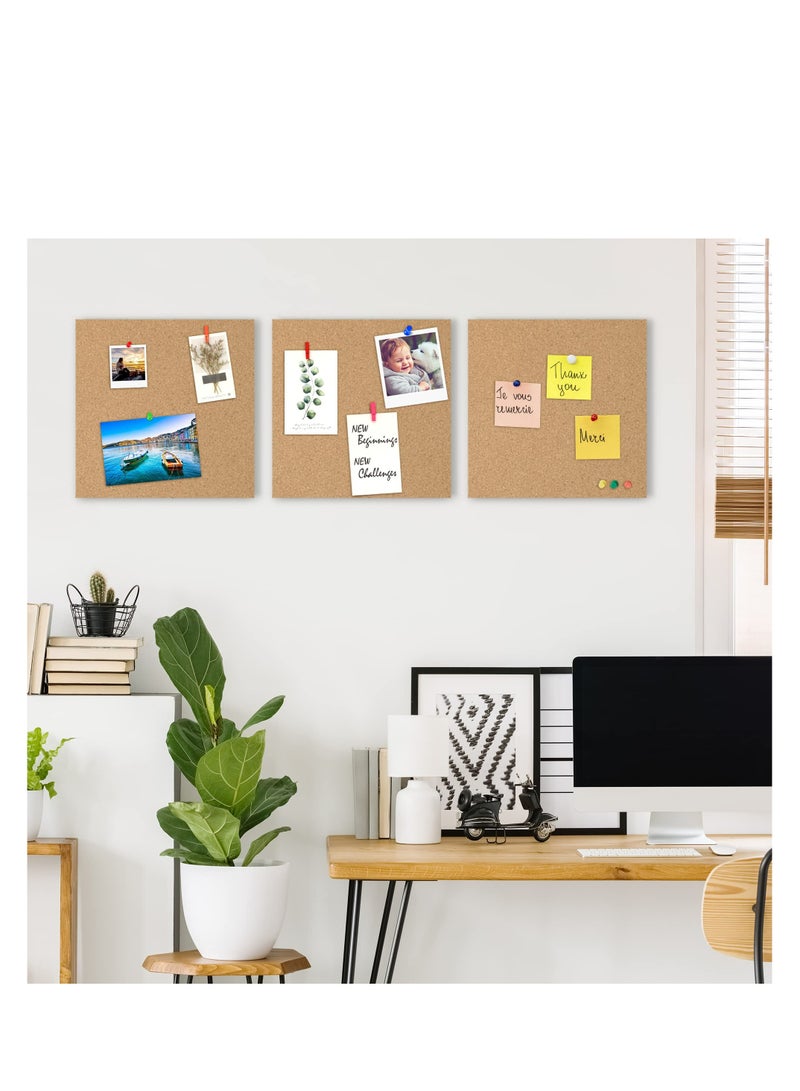 Zikra Cork Board Bulletin Board 12x12, 1/2" Thick Cork Board Tiles 6 Pack, Small Square Pin Board for Wall, Self Adhesive Corkboards with 50 Push Pin for School, Home & Office - Image 2