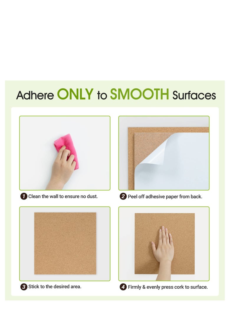 Zikra Cork Board Bulletin Board 12x12, 1/2" Thick Cork Board Tiles 6 Pack, Small Square Pin Board for Wall, Self Adhesive Corkboards with 50 Push Pin for School, Home & Office - Image 5