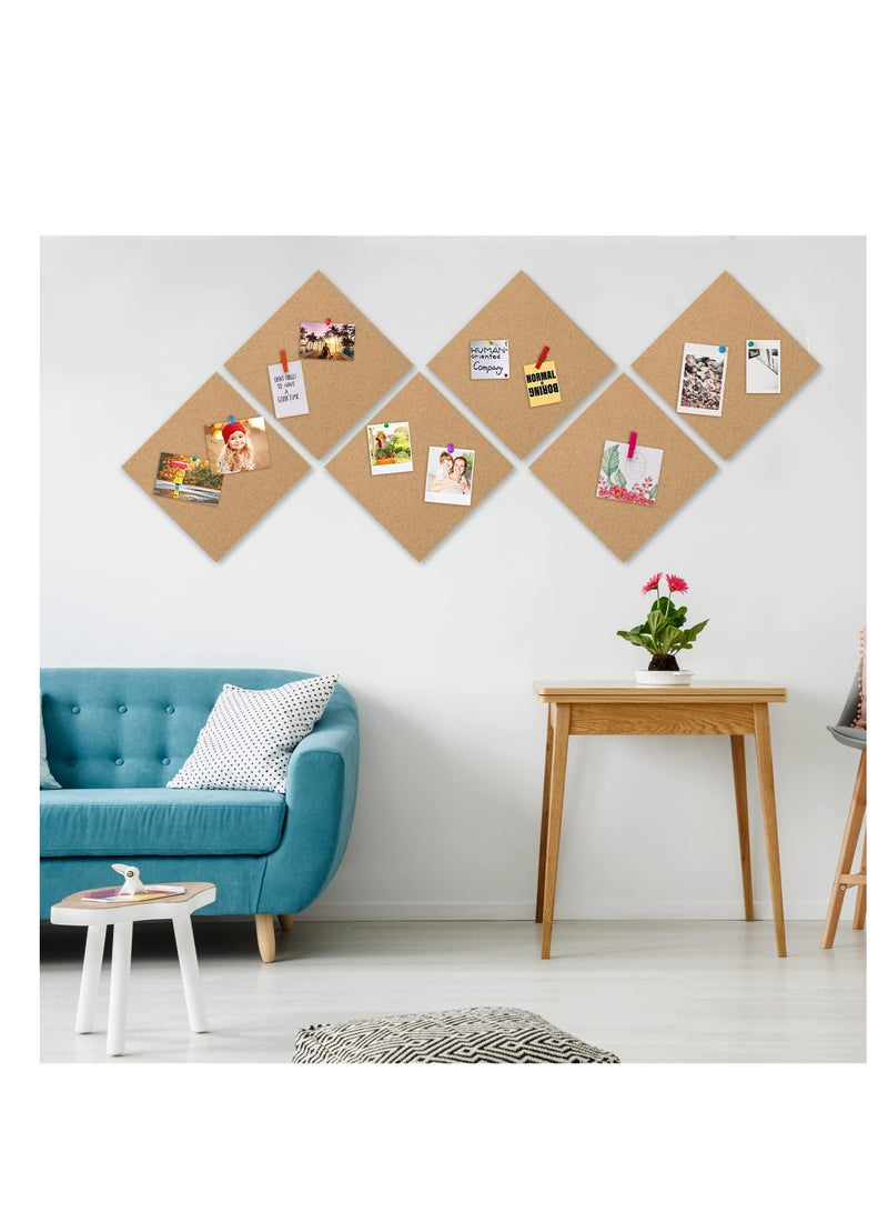 Zikra Cork Board Bulletin Board 12x12, 1/2" Thick Cork Board Tiles 6 Pack, Small Square Pin Board for Wall, Self Adhesive Corkboards with 50 Push Pin for School, Home & Office - Image 3