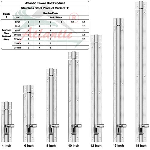 Atlantic Morden Plain Tower Bolt 6 inch (Stainless Steel, Two Tone Silver, Pack of 2 Piece) - Image 5