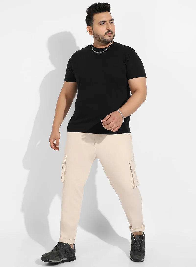 Instafab Plus  Instafab Plus Men's Beige Cargo Trousers For Casual Wear | 6 Pockets | Plus-Size Fit | Button Closure | Cotton Poly Cargo Pant Crafted With Comfort Fit For Everyday Wear for Men | Best Price UAE