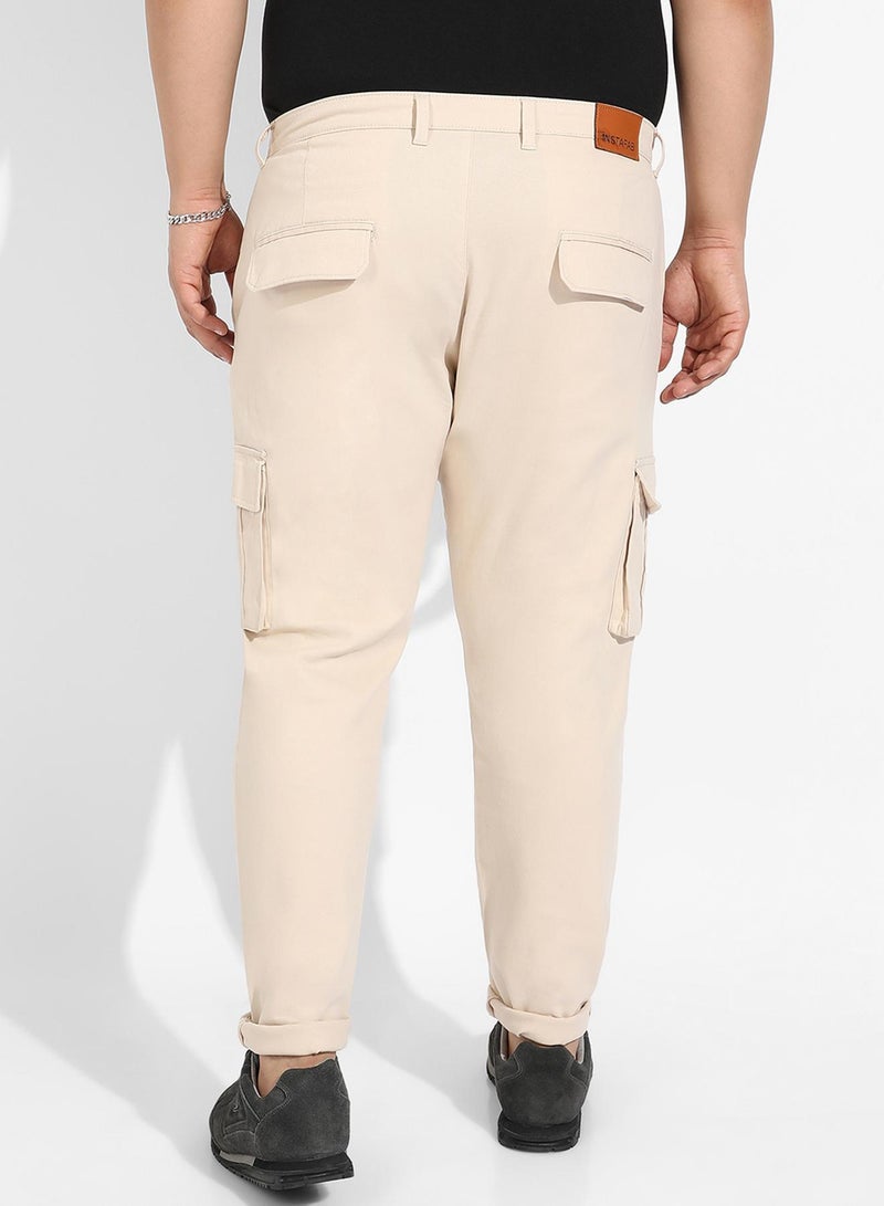Instafab Plus Men's Beige Cargo Trousers For Casual Wear | 6 Pockets | Plus-Size Fit | Button Closure | Cotton Poly Cargo Pant Crafted With Comfort Fit For Everyday Wear - Image 5