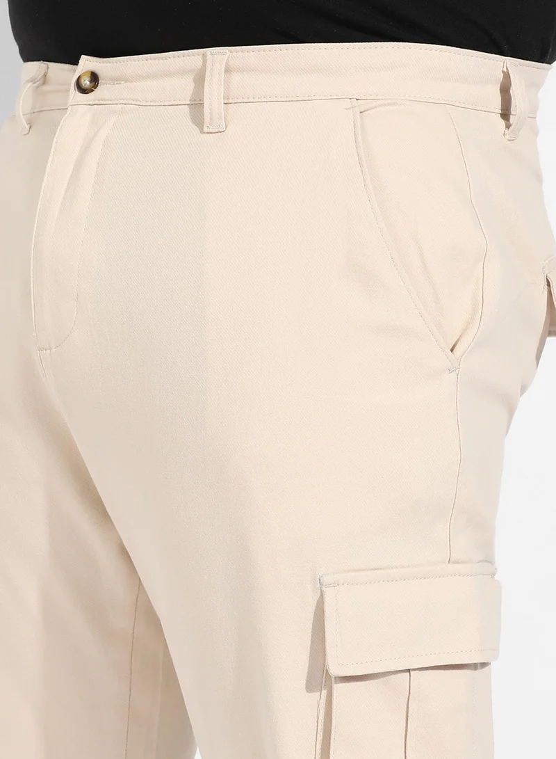 Instafab Plus  Instafab Plus Men's Beige Cargo Trousers For Casual Wear | 6 Pockets | Plus-Size Fit | Button Closure | Cotton Poly Cargo Pant Crafted With Comfort Fit For Everyday Wear for Men | Best Price UAE