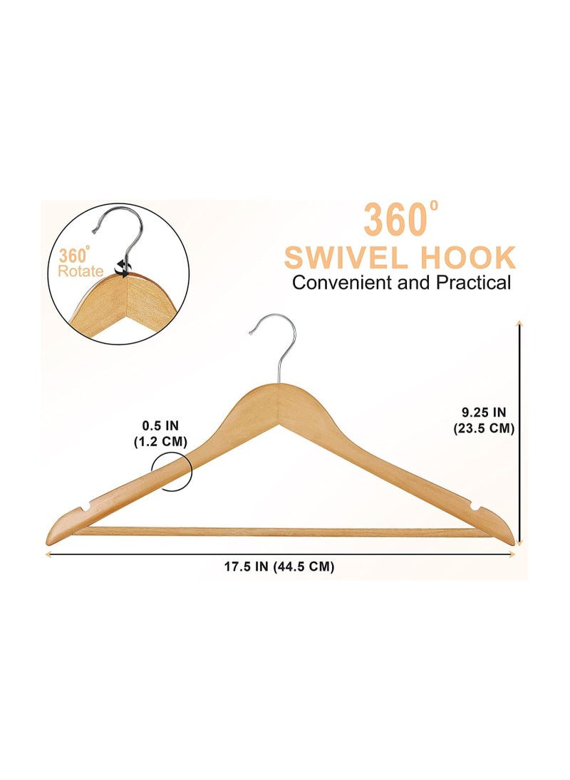 D'HOME D'HOME Wooden Hangers 60 Pack – 40cm Natural Wood Coat Hangers with 360° Swivel Chrome Hook & Non-Slip Bar – Premium Wooden Hangers for Suits, Shirts, Pants, Kandora, Abaya, Kaftan  - Image 4