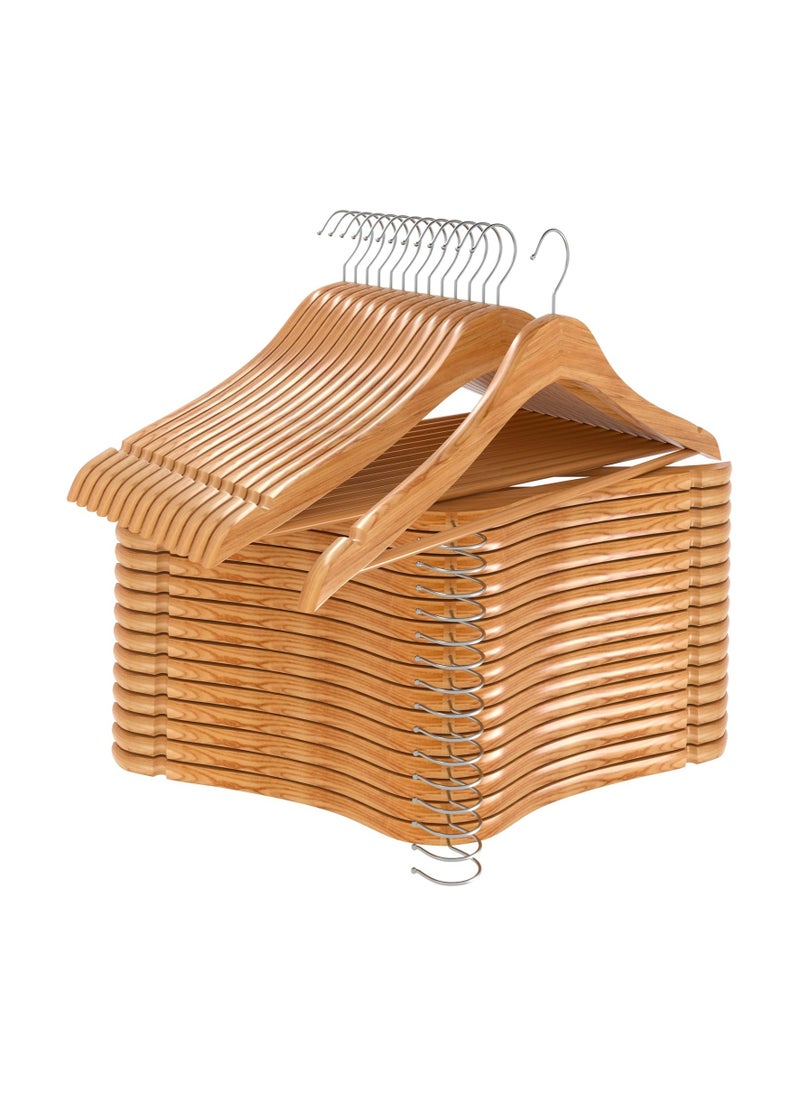 D'HOME D'HOME Wooden Hangers 60 Pack – 40cm Natural Wood Coat Hangers with 360° Swivel Chrome Hook & Non-Slip Bar – Premium Wooden Hangers for Suits, Shirts, Pants, Kandora, Abaya, Kaftan  - Image 2