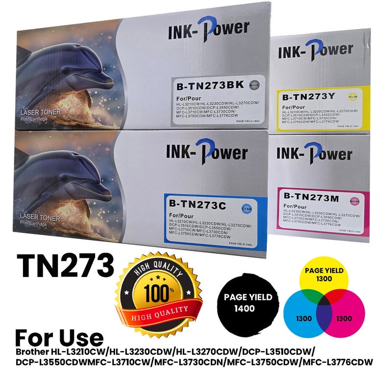 اينك باور خرطوشة حبر متوافقة رباعية الألوان TN 273 من Brother بديلة لطابعات MFC-HL-3210CW/L3230CDW/L3270CDW/L3290CDW/L3510CDW/L3551CDW/L3750CDW/L3710/3750/3770 (أسود، سماوي، أرجواني، أصفر) - Image 1