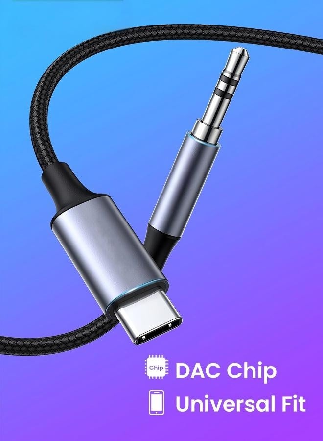 كابل USB-C ذكر إلى 3.5 ملم للصوت مع شريحة DAC، محول سماعات 1 متر