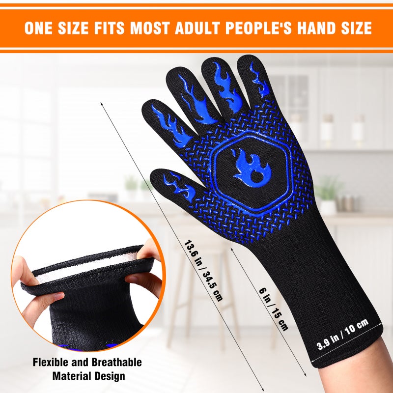 A Pair of BBQ Gloves 800℃/ ℉ Grill Gloves Silicone Gloves Anti-scald Insulated Gloves for Barbecue Cooking Baking Welding ( ) - Image 2