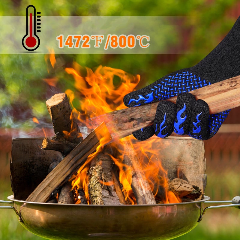 A Pair of BBQ Gloves 800℃/ ℉ Grill Gloves Silicone Gloves Anti-scald Insulated Gloves for Barbecue Cooking Baking Welding ( ) - Image 3