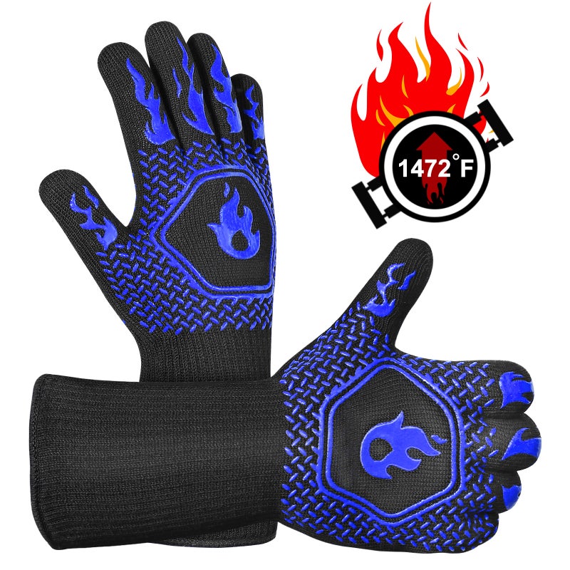 A Pair of BBQ Gloves 800℃/ ℉ Grill Gloves Silicone Gloves Anti-scald Insulated Gloves for Barbecue Cooking Baking Welding ( ) - Image 1