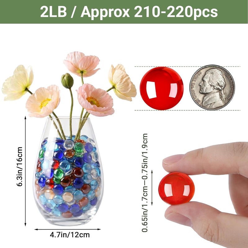Suream 2 LB Glass Marble Beads, Assorted Mix Colors Firepit Glass Rock, Decorative Flat Marbles for Vases Fillers Aquarium Fish Tank Rocks DIY Crafts Table Scatter Decor - Image 2