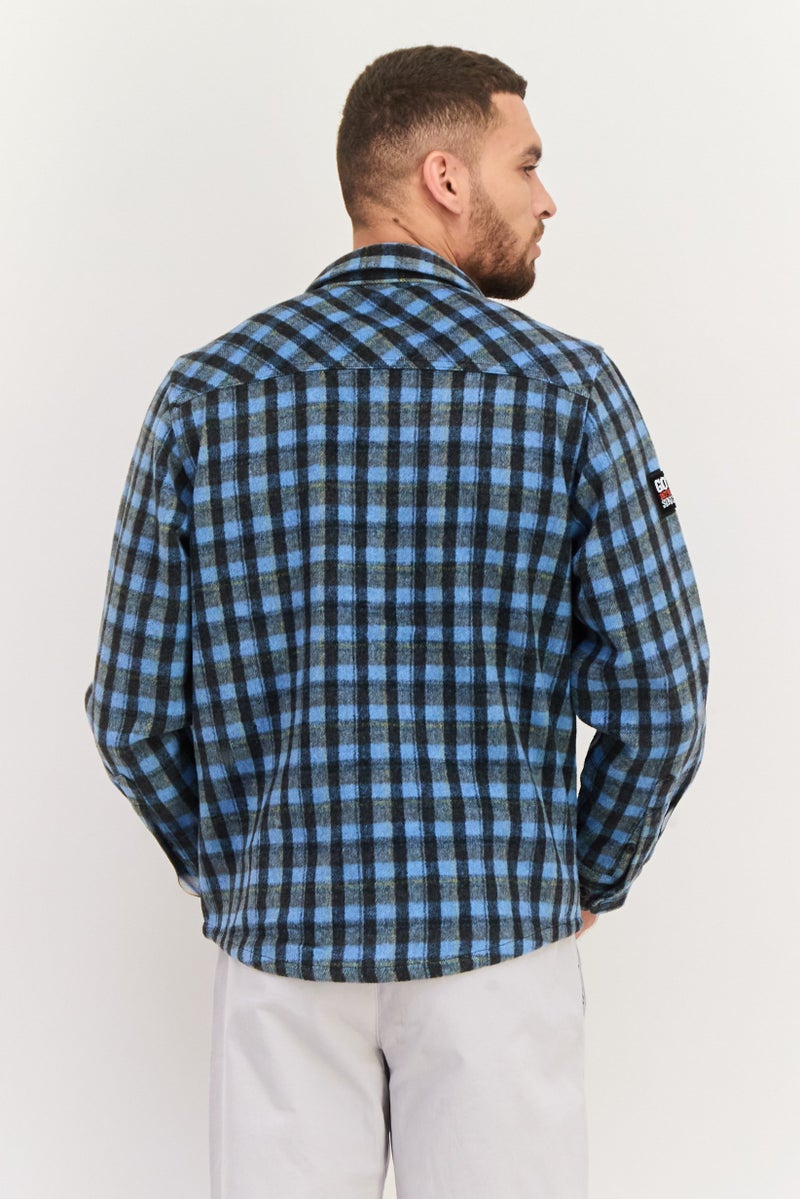 Gotcha Men Plaid Long Sleeve Jacket Shirt, Blue Combo  - Image 3