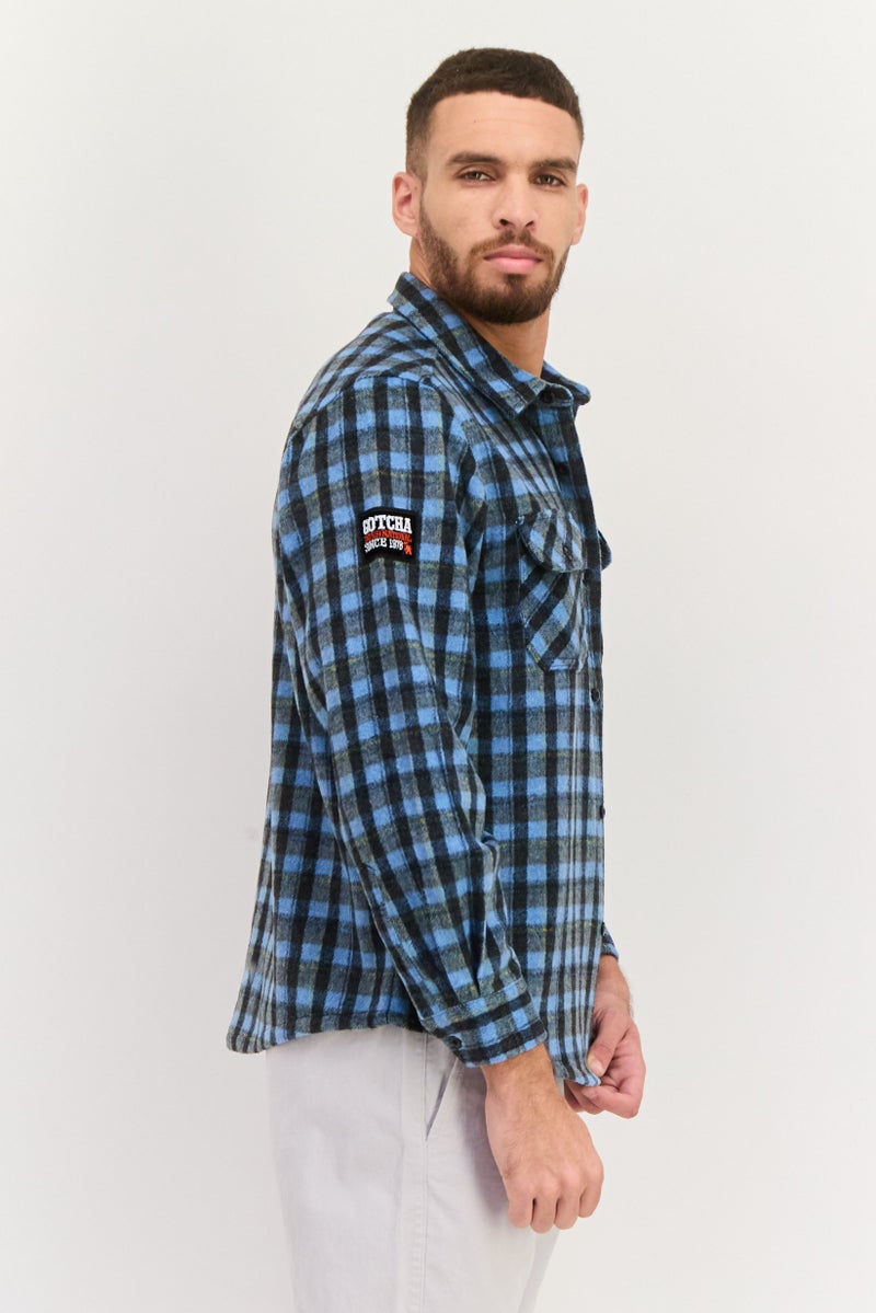 Gotcha Men Plaid Long Sleeve Jacket Shirt, Blue Combo  - Image 2