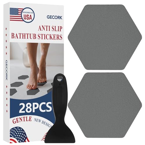 Gecork 28 PCS Shower Floor Non Slip Stickers with Strong Adhesive, Invisible & Durable Anti Slip Shower Stickers with Scraper for Bath Tub, Pools and Stairs(Grey,Hexagon) - Image 1